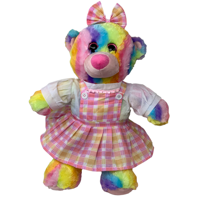 Plaid Pinafore w/Headband Bubblegum Bear Gift Set | Bear World.